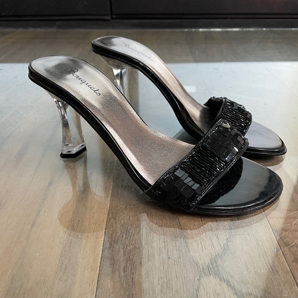 Excellent Condition "Shyla" Acrylic & Sequined Mule Heels